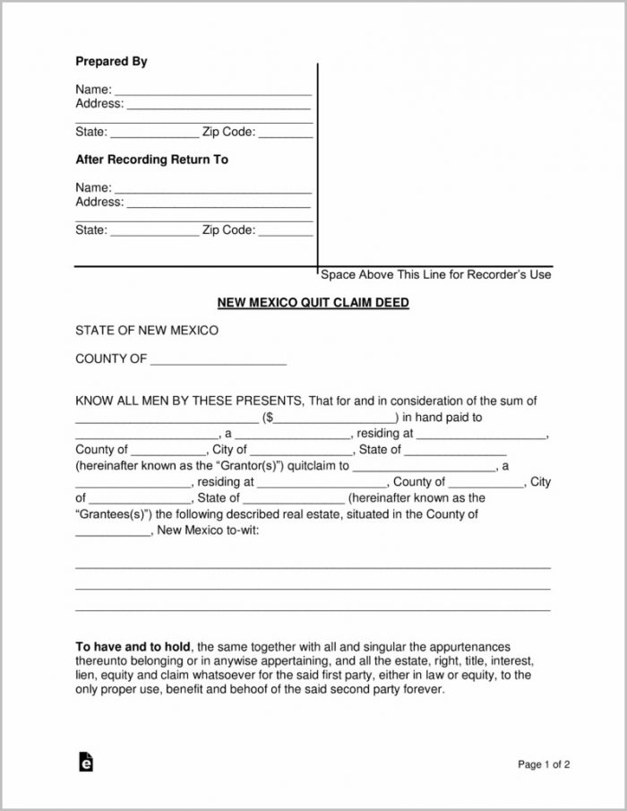 Quit Claim Deed Form New Mexico Quit Claim Deed Form New Mexico