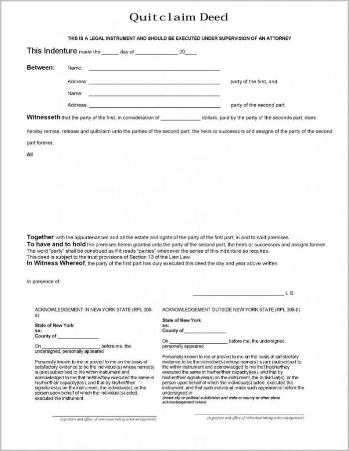 Quit Claim Deed Form New York Quit Claim Deed Form New York
