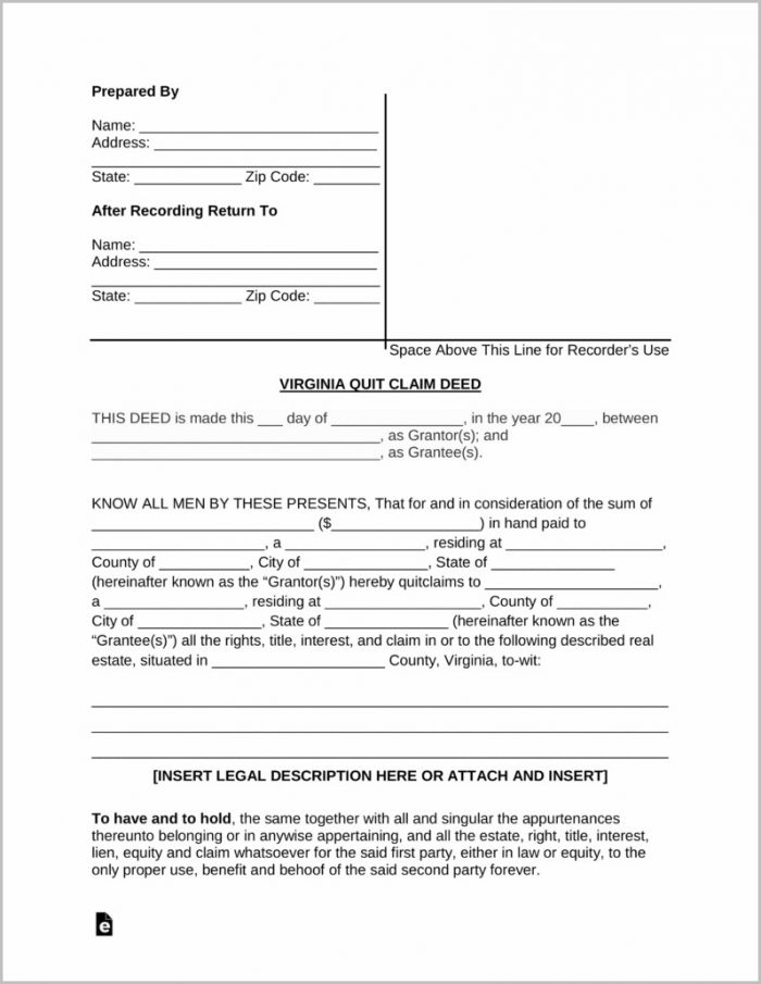 Quit Claim Deed Form Virginia Quit Claim Deed Form Virginia