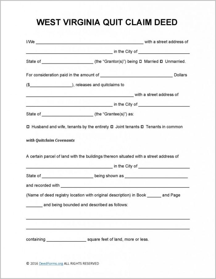 Quit Claim Deed Form West Virginia Quit Claim Deed Form West Virginia