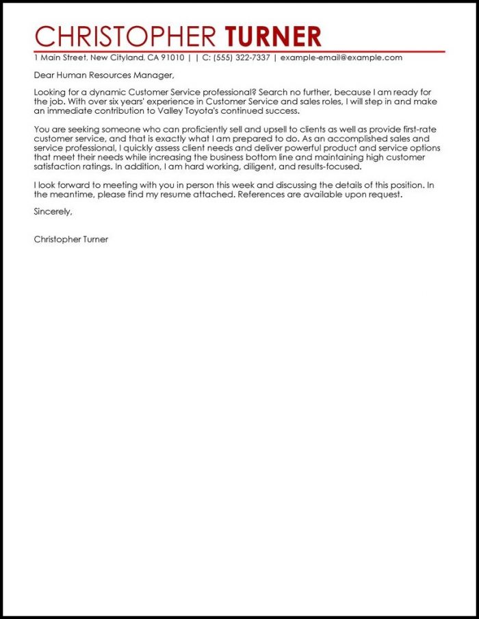 Resume Cover Letter Example Customer Service Resume Cover Letter Example Customer Service