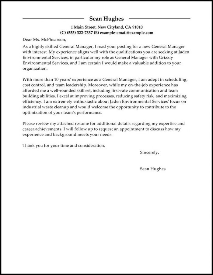 Resume Cover Letter Example General Resume Cover Letter Example General