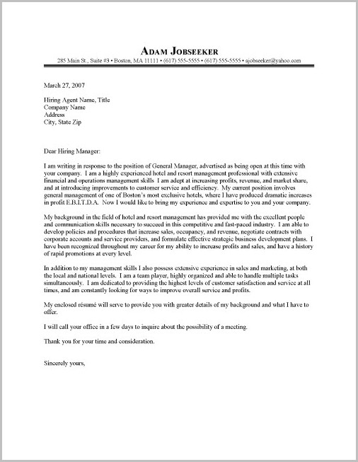 Resume Cover Letter Sample Hotel Resume Cover Letter Sample Hotel