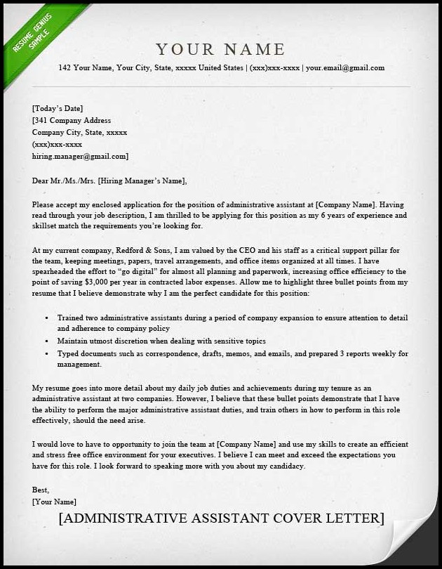 Resume Cover Letter Template For Administrative Assistant Resume Cover Letter Template For Administrative Assistant
