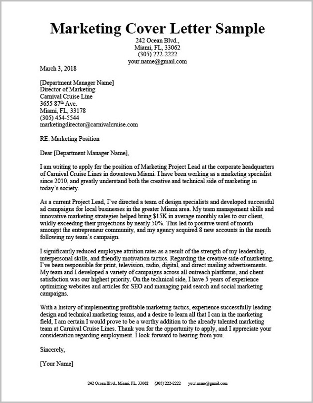 Sample Cover Letter For Resume Marketing Sample Cover Letter For Resume Marketing