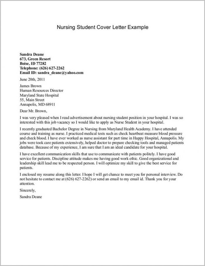 Sample Cover Letter For Resume Nursing Student Sample Cover Letter For Resume Nursing Student