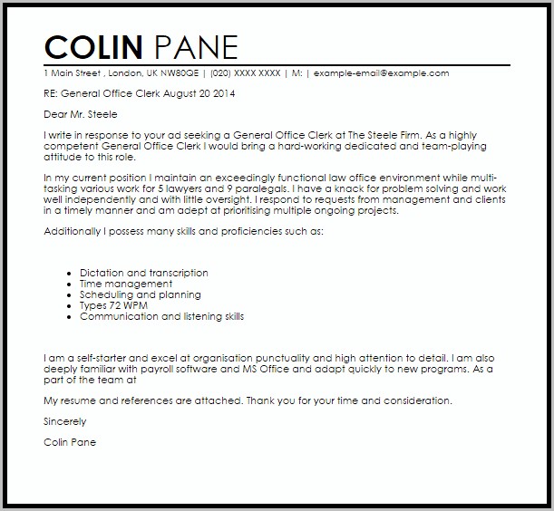 Sample Cover Letter For Resume Office Clerk Sample Cover Letter For Resume Office Clerk