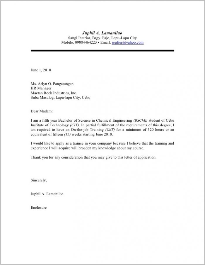 Sample Cover Letter For Resume Ojt Sample Cover Letter For Resume Ojt