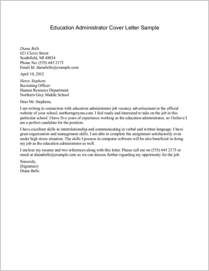 Sample Cover Letter For Resume School Administrator Sample Cover Letter For Resume School Administrator
