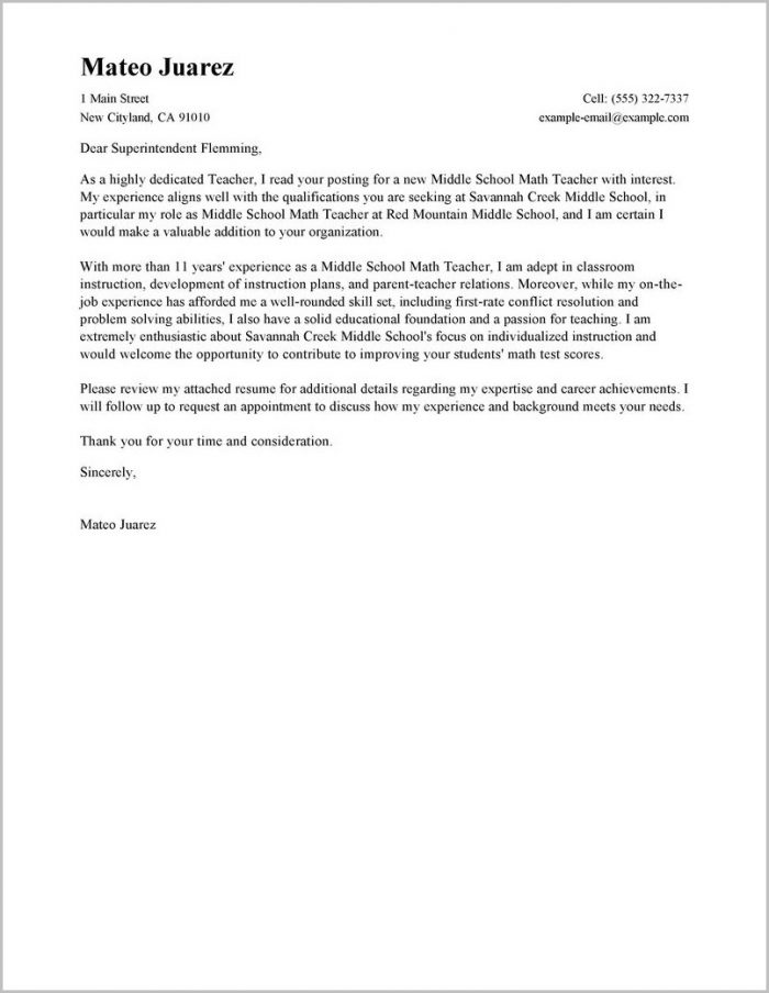 Sample Resume And Cover Letter For Teachers Sample Resume And Cover Letter For Teachers