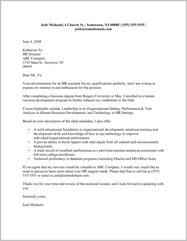 Sample Resume Cover Letter For Recent College Graduate Sample Resume Cover Letter For Recent College Graduate