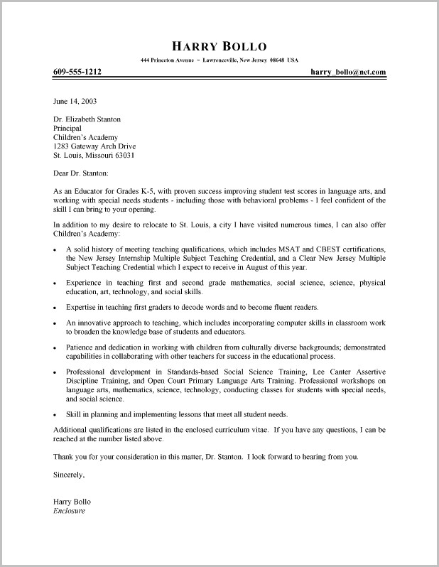 Sample Resume Cover Letter For Teaching Position Sample Resume Cover Letter For Teaching Position