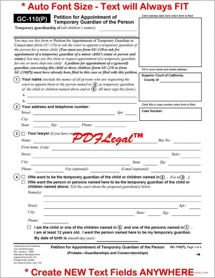 Temporary Guardianship Form California Temporary Guardianship Form California
