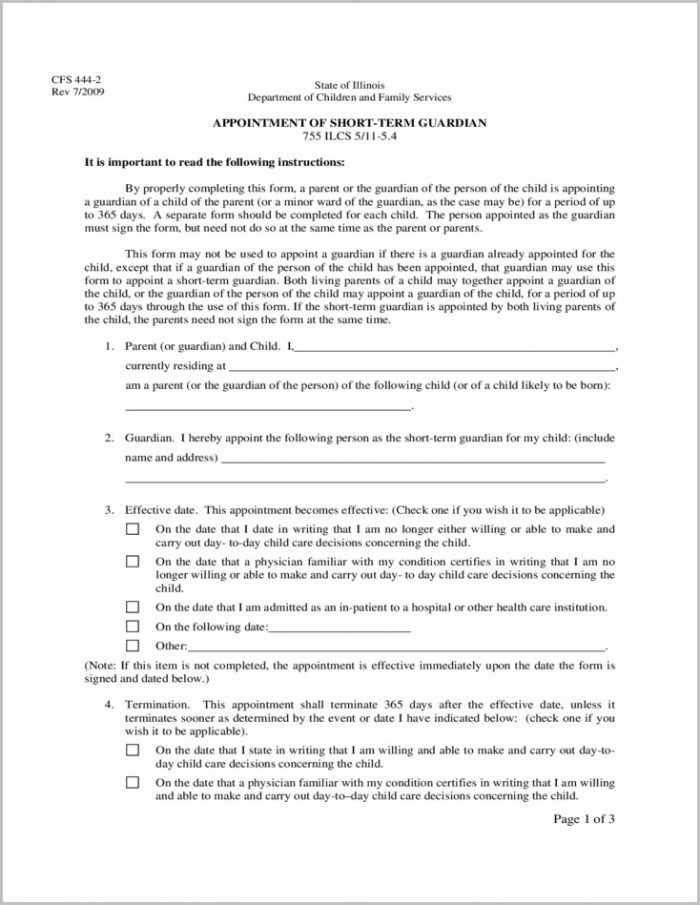 Temporary Guardianship Form Illinois Temporary Guardianship Form Illinois