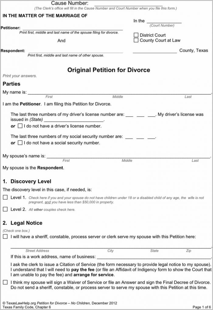 Texas Divorce Forms Without Child Texas Divorce Forms Without Child