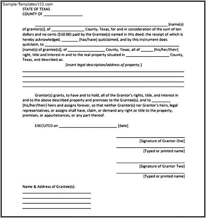 Texas Quit Claim Deed Form Example Texas Quit Claim Deed Form Example