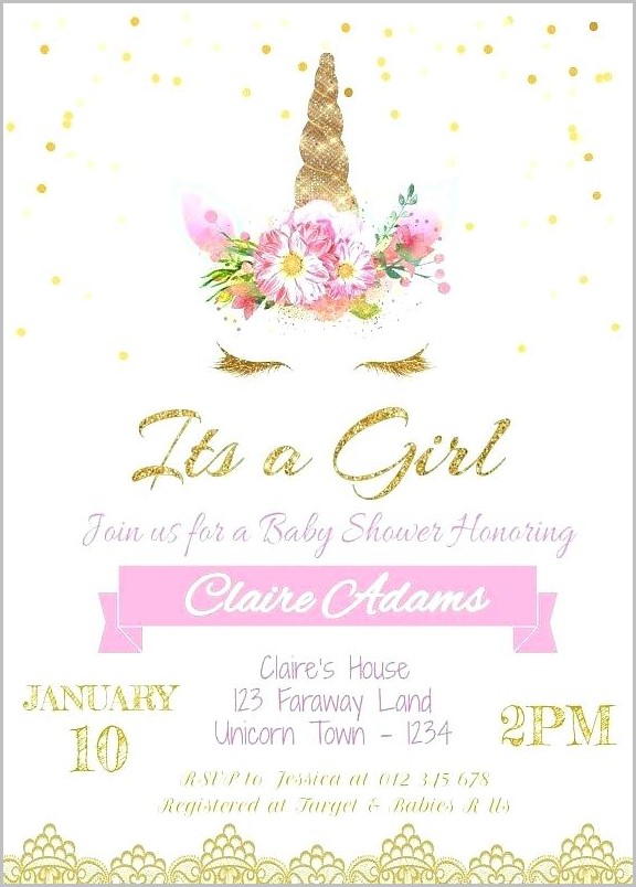 Unicorn Baby Shower Invitation Template Free Unicorn Baby Shower Invitation Template Free