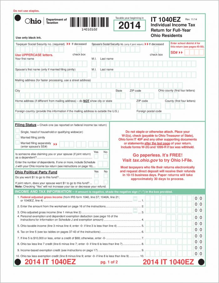 1040ez State Tax Form Ohio 1040ez State Tax Form Ohio