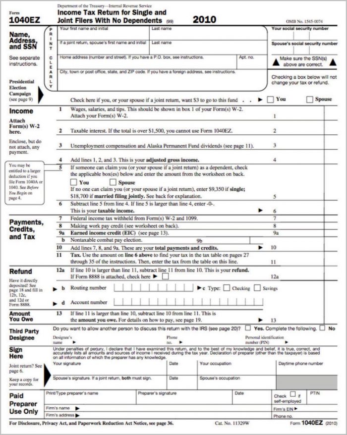1040ez Tax Form Definition 1040ez Tax Form Definition