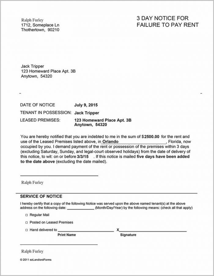 3 Day Notice Of Eviction Florida Form 3 Day Notice Of Eviction Florida Form