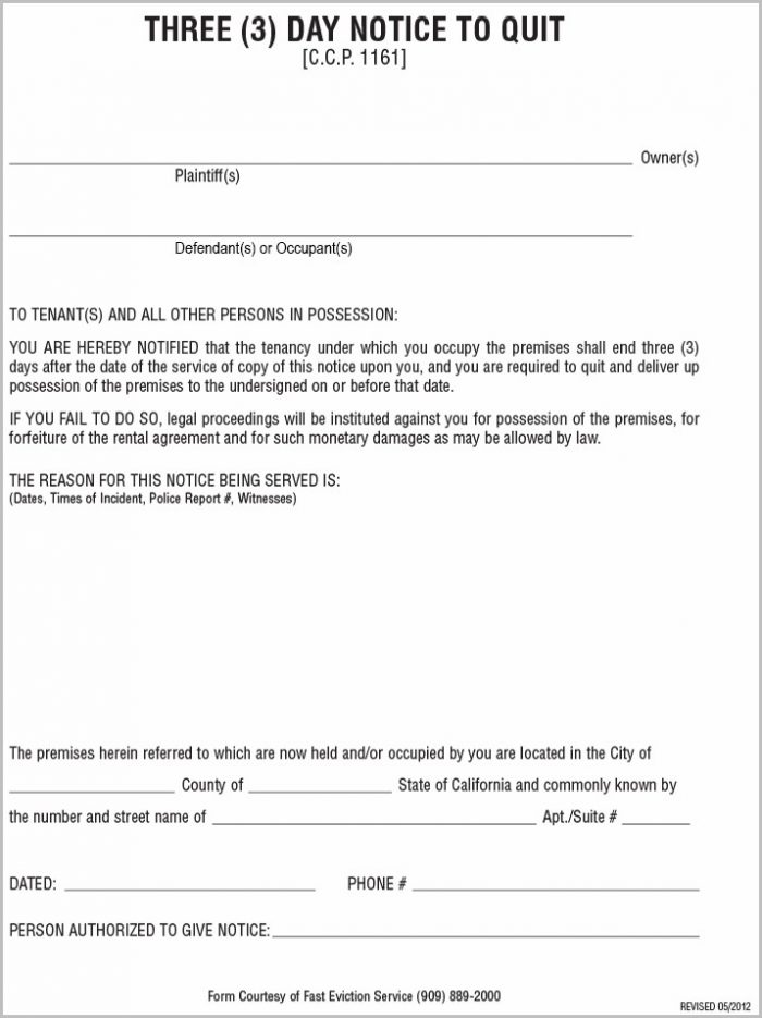 3 Day Notice Of Eviction Form 3 Day Notice Of Eviction Form