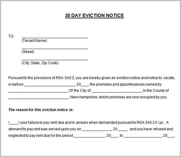 30 Day Notice Of Eviction Form 30 Day Notice Of Eviction Form