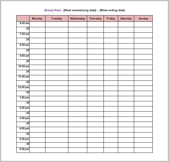 5 Day Work Schedule Template 5 Day Work Schedule Template