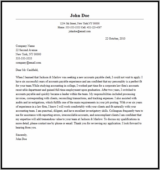 Accounts Payable Cover Letter Example Accounts Payable Cover Letter Example