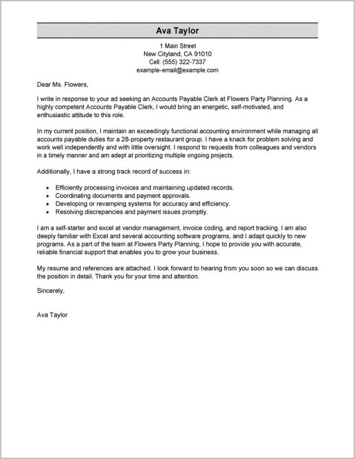 Accounts Payable Cover Letter Template Accounts Payable Cover Letter Template