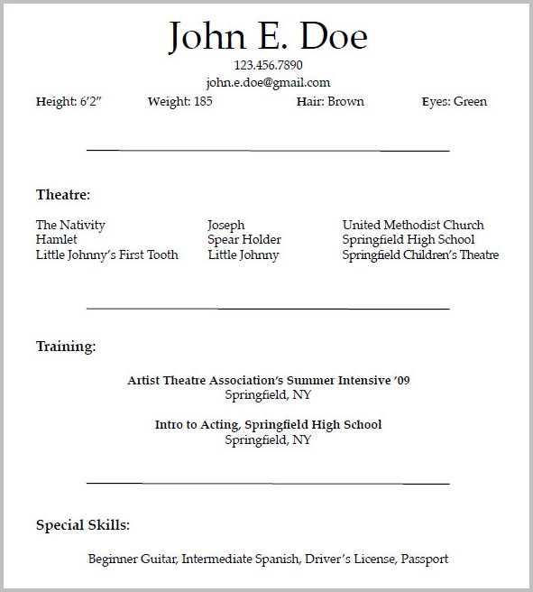 Acting Resume Templates For Microsoft Word Acting Resume Templates For Microsoft Word