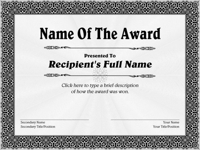 Award Certificate Template Free Award Certificate Template Free