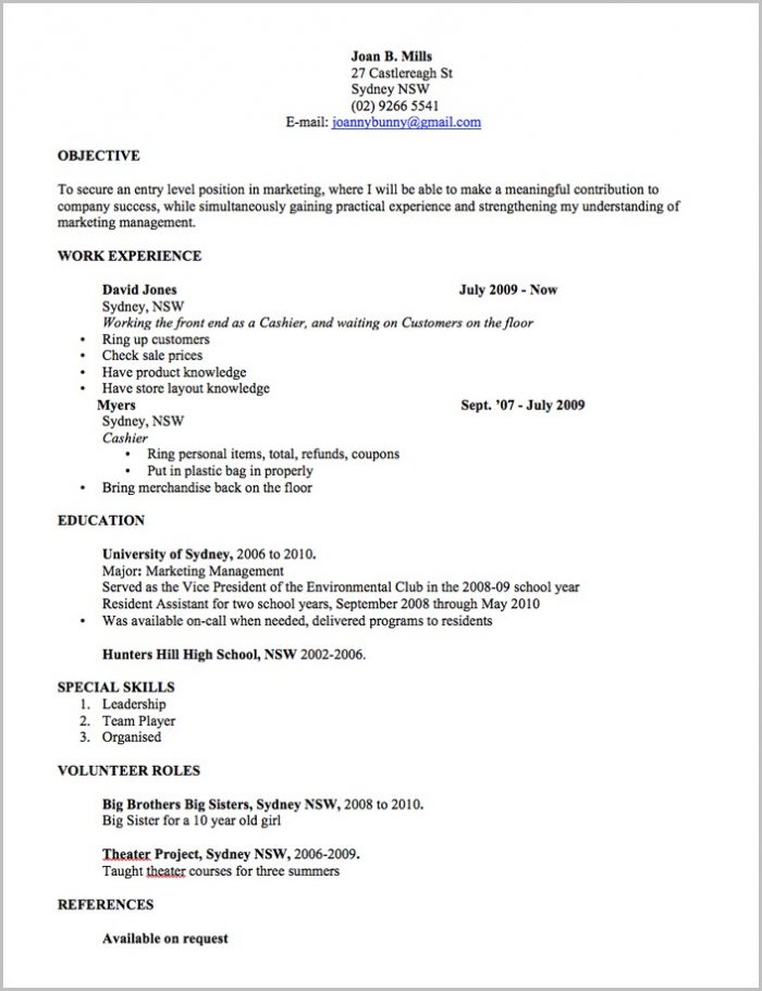 Basic Resume Template Australia Basic Resume Template Australia