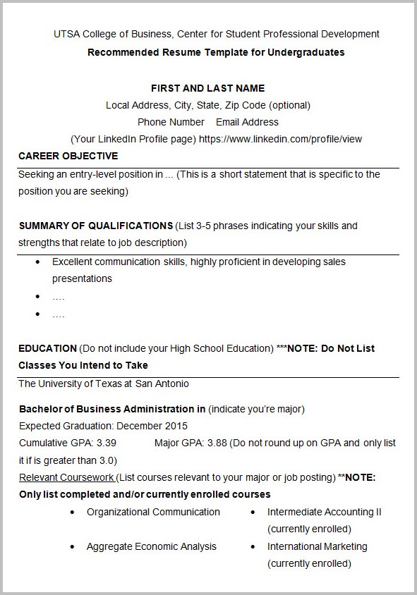 Basic Resume Template For College Students Basic Resume Template For College Students