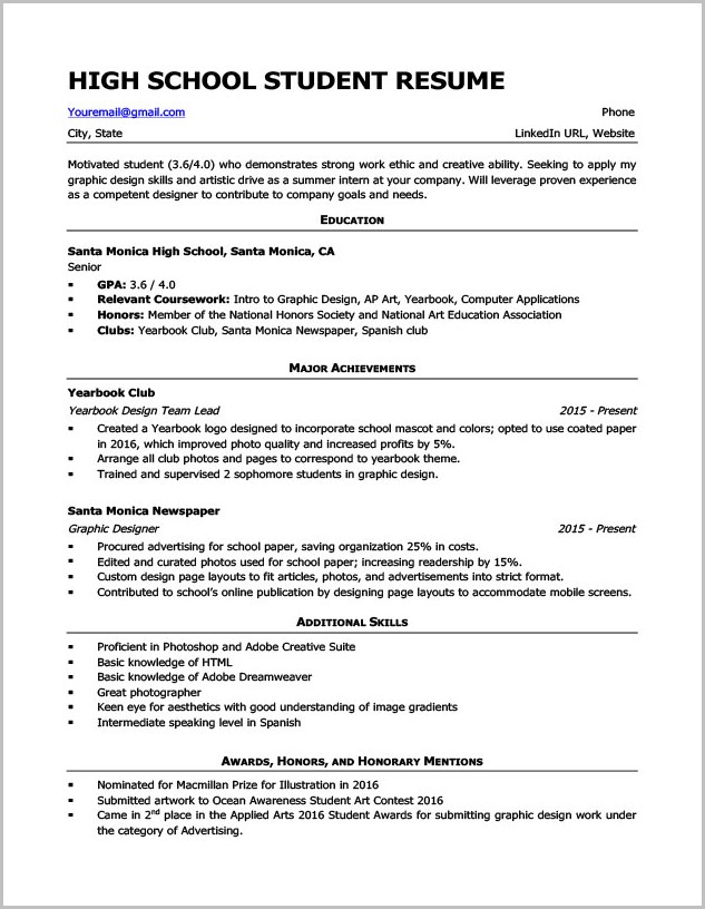 Basic Resume Template For High School Students Basic Resume Template For High School Students