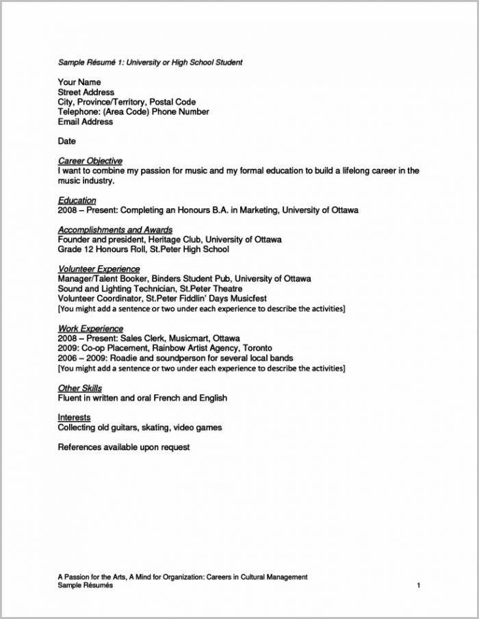 Basic Resume Template For Highschool Students Basic Resume Template For Highschool Students