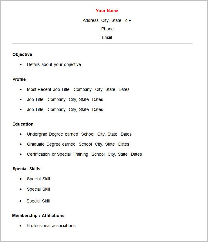 Basic Resume Template For Word Basic Resume Template For Word