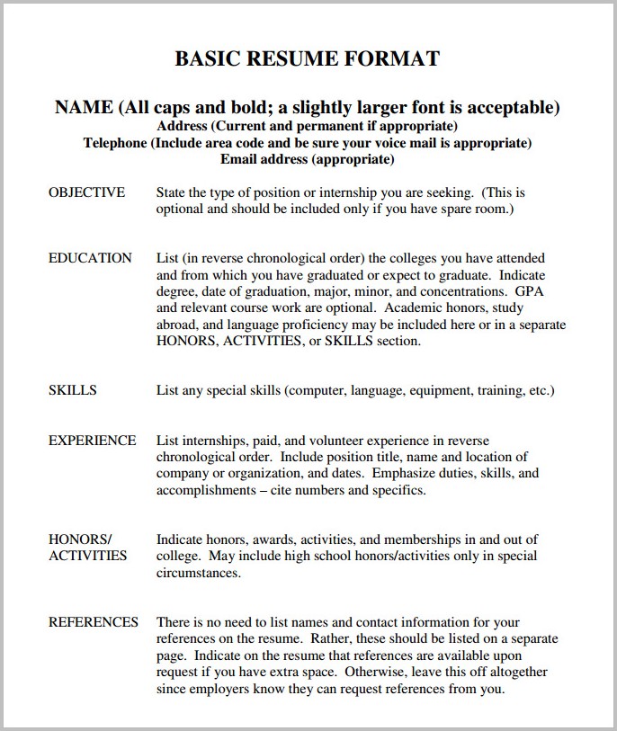 Basic Resume Template Free Basic Resume Template Free