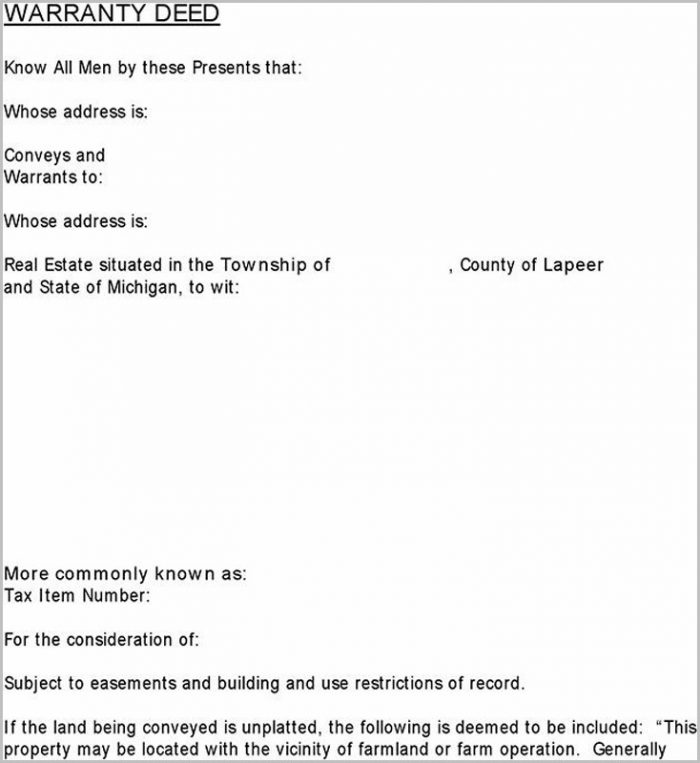 Blank Warranty Deed Form Michigan Blank Warranty Deed Form Michigan