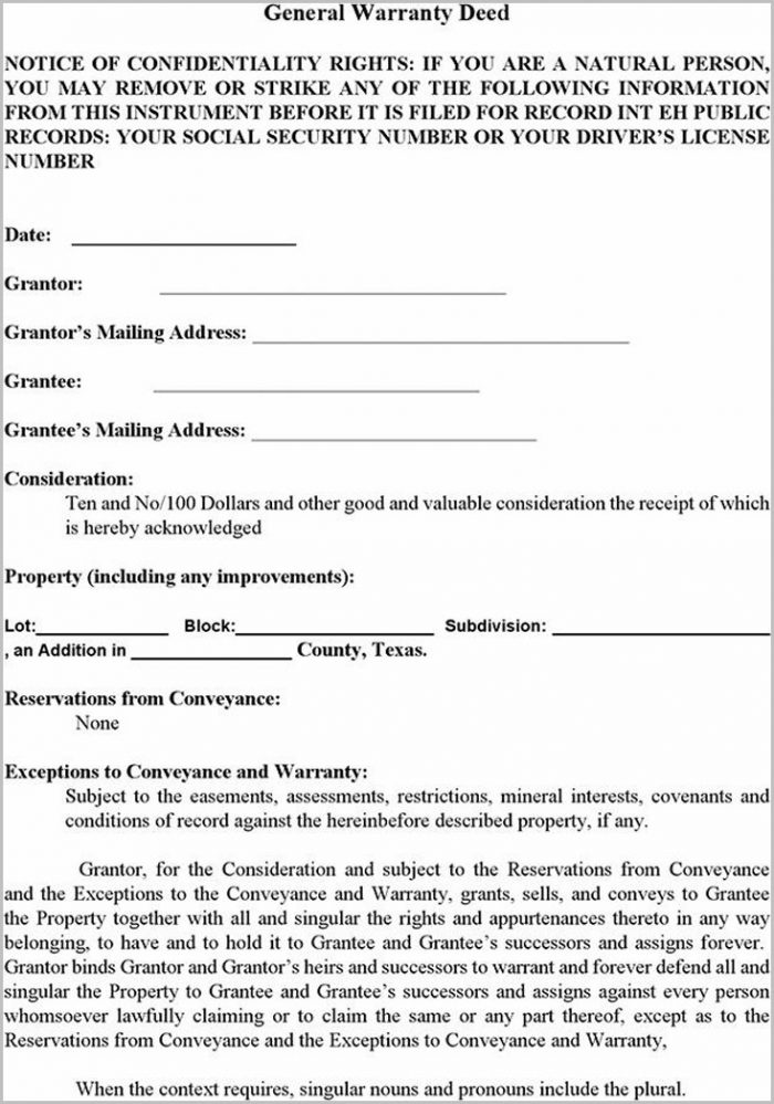 Blank Warranty Deed Form Texas Blank Warranty Deed Form Texas