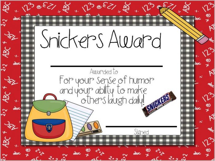Candy Award Certificate Template Candy Award Certificate Template