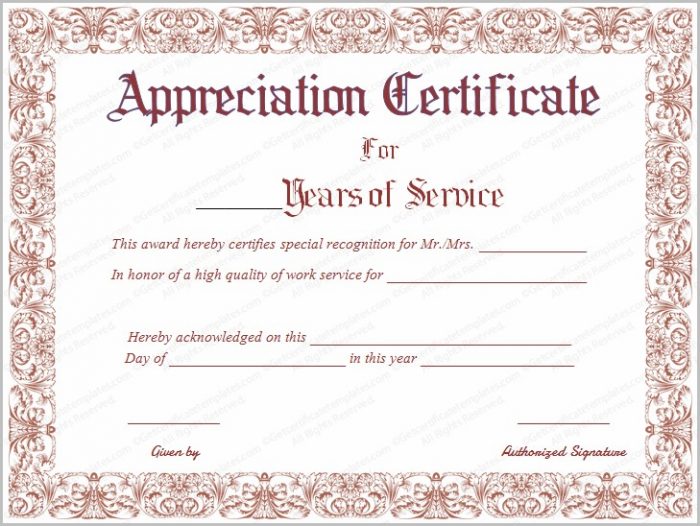 Certificate Of Appreciation For Years Of Service Template Certificate Of Appreciation For Years Of Service Template
