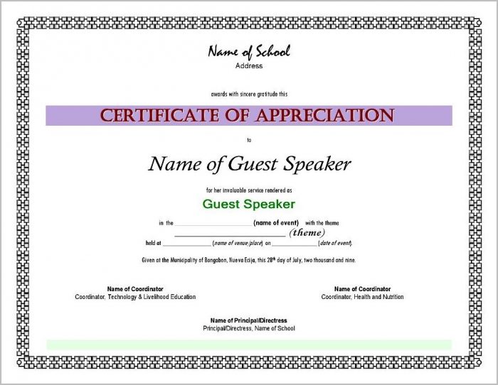 Certificate Of Appreciation Sample Wordings For Guest Speaker Certificate Of Appreciation Sample Wordings For Guest Speaker