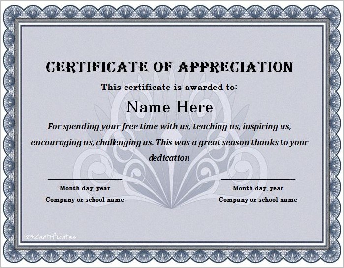 Certificate Of Appreciation Template For Word Certificate Of Appreciation Template For Word