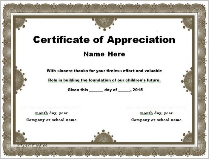 Certificate Of Appreciation Template Word Certificate Of Appreciation Template Word