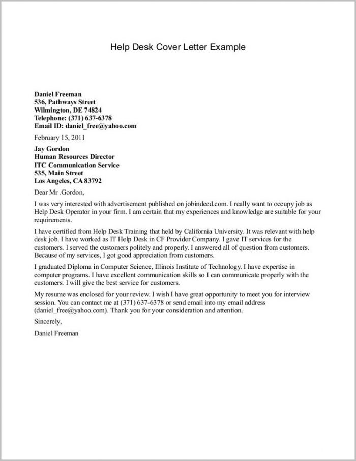 Cover Letter Computer Help Desk Cover Letter Computer Help Desk