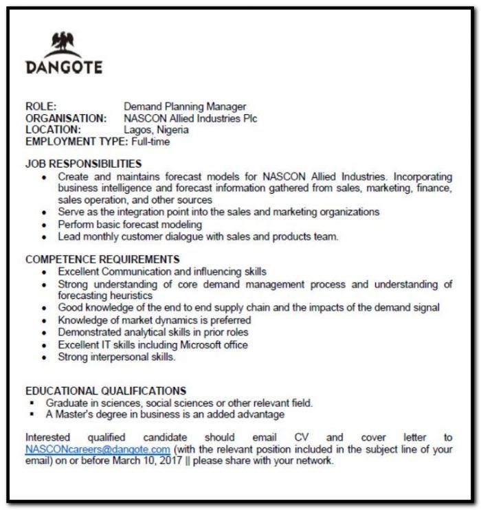 Cover Letter Demand Planner Position Cover Letter Demand Planner Position