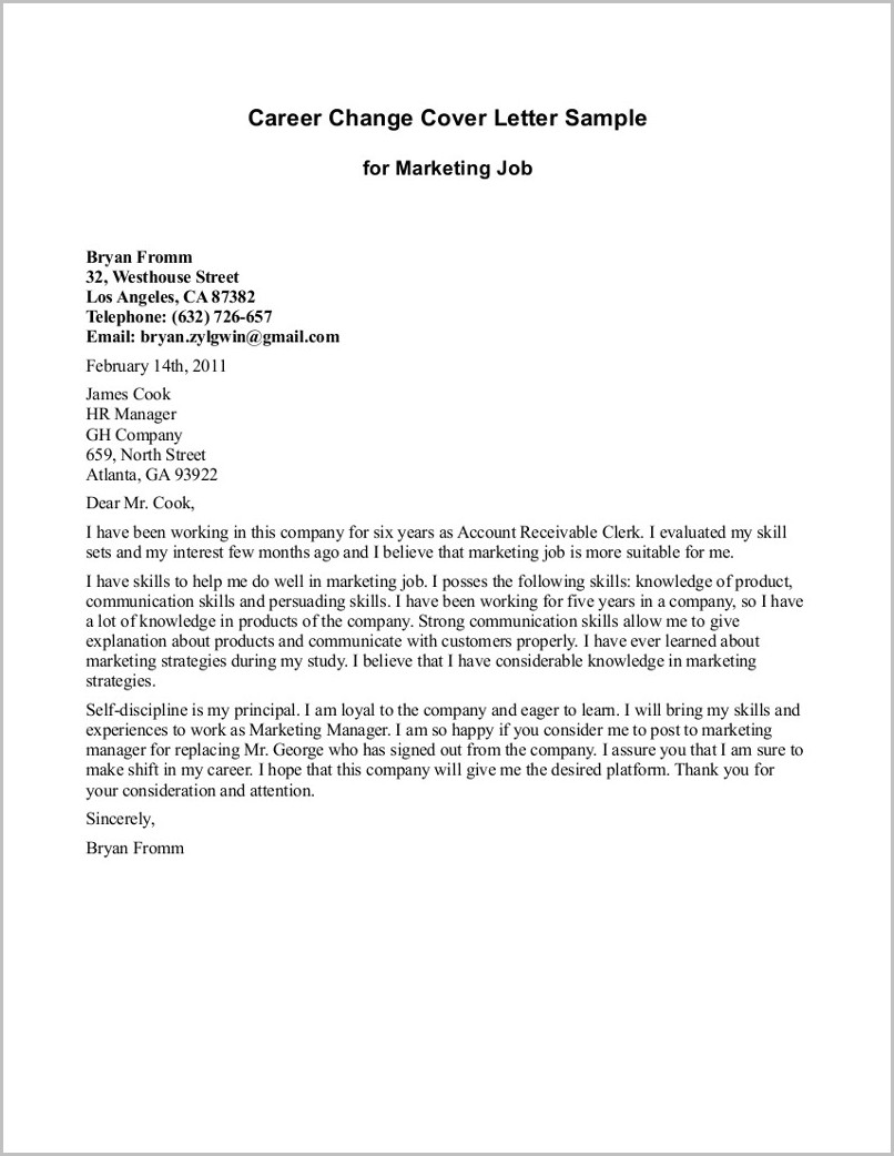Sample Career Change Cover Letter - Knowing And Sharing