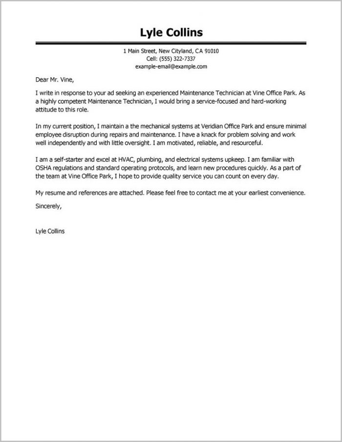 Cover Letter Examples For Resume Maintenance Cover Letter Examples For Resume Maintenance
