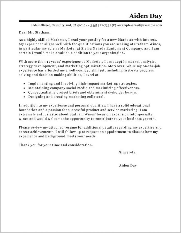 Cover Letter Examples For Resume Marketing Cover Letter Examples For Resume Marketing