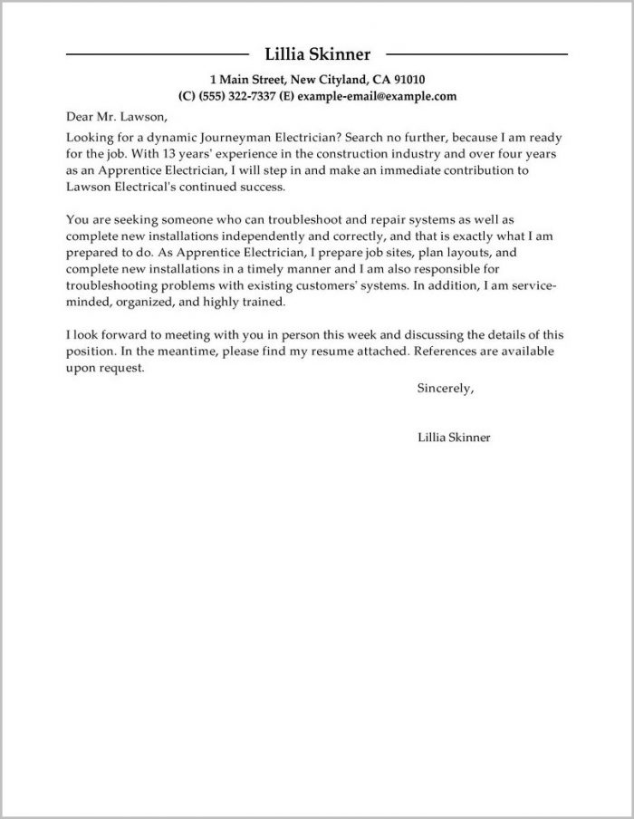 Cover Letter For Electrical Apprenticeship Application Cover Letter For Electrical Apprenticeship Application